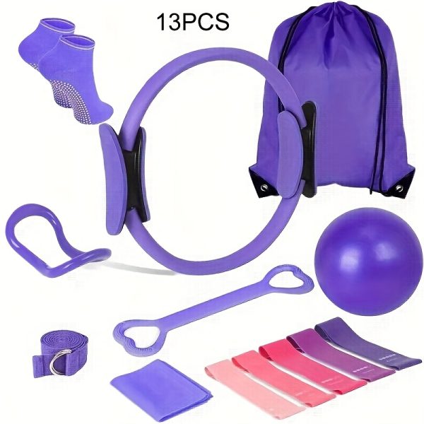 This 13pcs Strength Training Set Made of PP Material Is Suitable for Home Workouts, Featuring a 9.8-Inch Pilates Ball, a 12-Inch Yoga Ring, And Resistance Bands, Designed for Women - Image 3