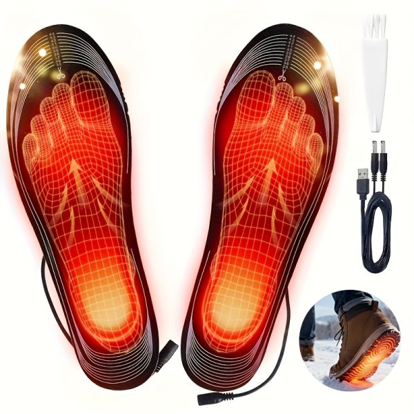 Full Footbed Electric Heating Insoles with USB Charging, Adaptive Fit, Soft Comfort Fabric, Overheat Protection, Ideal for Skiing, Camping, Hunting. Includes Data Cable and White Brush for Dust Removal - Image 3