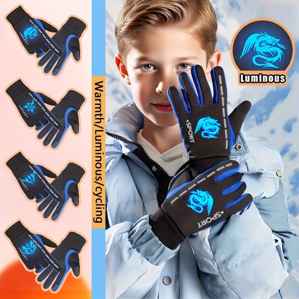 A Pair of Gloves Designed for Autumn And Winter, Featuring Separate Fingers for Skiing. These Glow-In-The-Dark Gloves Are Suitable for Both Boys And Girls, with Stylish Patterns That Shine at Night And a Plush Interior. Ideal for Everyday Wear And O - Image 2