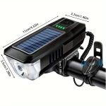 1pc Solar Powered Bicycle Horn Light With Power Indicator, T6 Bright LED Front Light, USB Rechargeable, High-Decibel Horn, Multiple Light Modes (350/200 Lumens) - Image 8