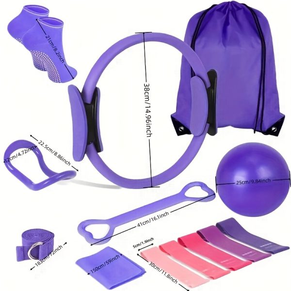 This 13pcs Strength Training Set Made of PP Material Is Suitable for Home Workouts, Featuring a 9.8-Inch Pilates Ball, a 12-Inch Yoga Ring, And Resistance Bands, Designed for Women - Image 7
