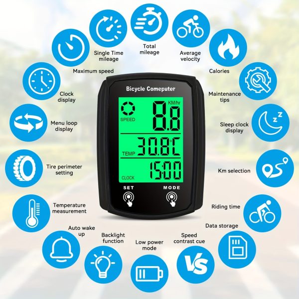 Wired Bike Computer, Bicycle Odometer with MPH And KM/H Options, Featuring a Touch Sensor Switch, Large Digital LCD Display, And Automatic Wake-Up Function - Image 4