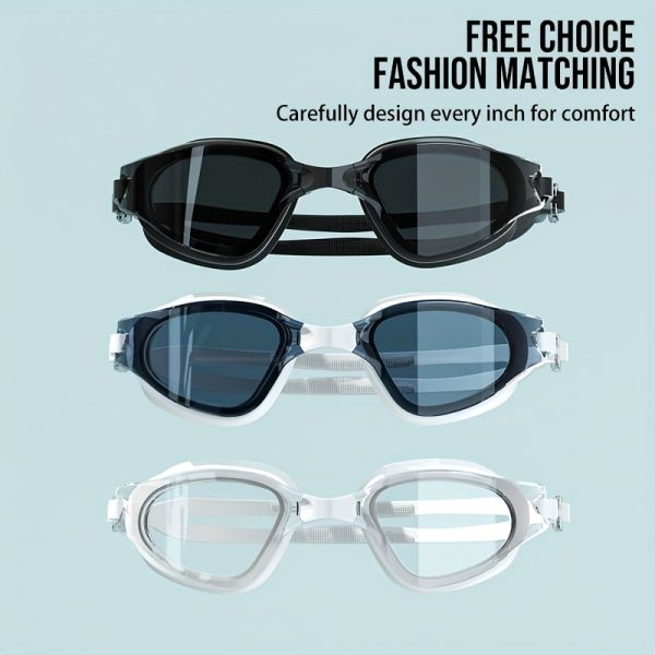 Adult high-definition swimming goggles, made of durable PC material, leak proof, with non fogging lenses and a frame design that provides a wide field of view. Available in black, white, and blue, unisex - Image 9