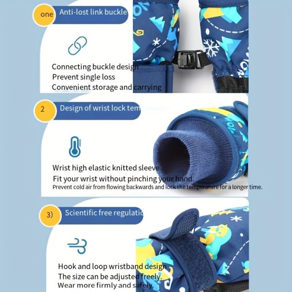 Ski Gloves, Christmas And New Year Gifts, Cute Printed Polar Lining Thickened Warm And Windproof Adjustable Wristband, Unisex Outdoor Gloves S/M/L Multicolor. - Image 12