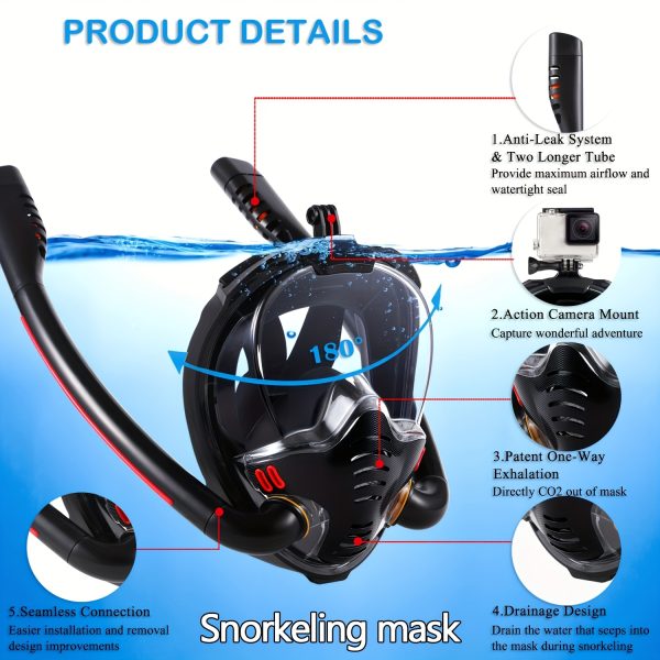 1 Full Face Snorkeling Mask | Adult Swimming Gear, 180 Degree Panoramic Dual Tube Mask with Camera Mount, PC Material - BOKEFA - Image 2