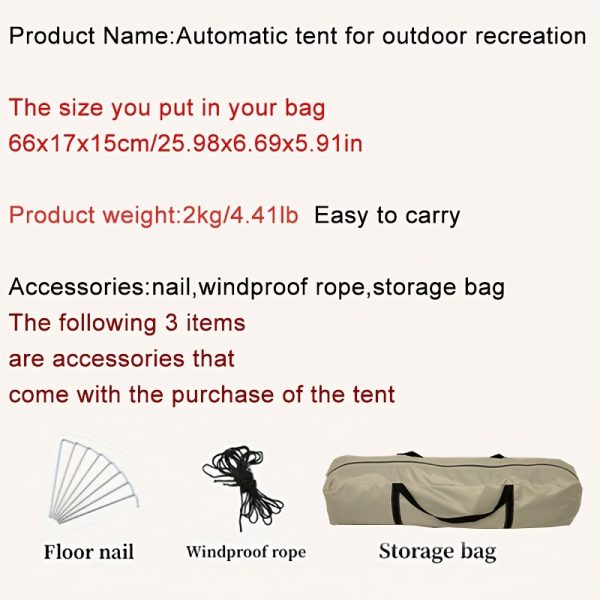 Portable automatic quick-open installation-free family camping tent outdoor hiking tent - Image 13