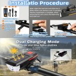 1pc Solar Powered Bicycle Horn Light With Power Indicator, T6 Bright LED Front Light, USB Rechargeable, High-Decibel Horn, Multiple Light Modes (350/200 Lumens) - Image 4