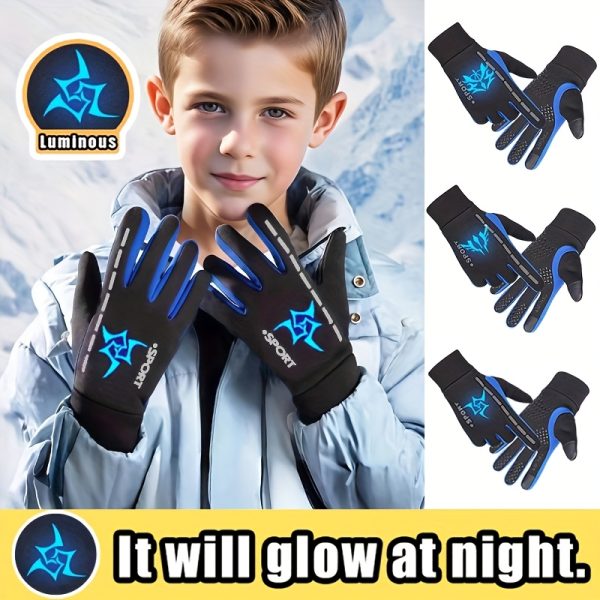 A Pair of Gloves Designed for Autumn And Winter, Featuring Separate Fingers for Skiing. These Glow-In-The-Dark Gloves Are Suitable for Both Boys And Girls, with Stylish Patterns That Shine at Night And a Plush Interior. Ideal for Everyday Wear And O - Image 4