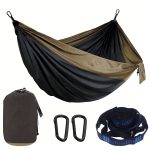 Dual-Tone Parachute Hammock with Black and Brown Stripes - Durable Nylon, Easy Setup with Rope and Hooks, Perfect for Camping, Travel, and Outdoor Adventures, Travel Gear|Modern Hammock Design|Durable Hammock - Image 6