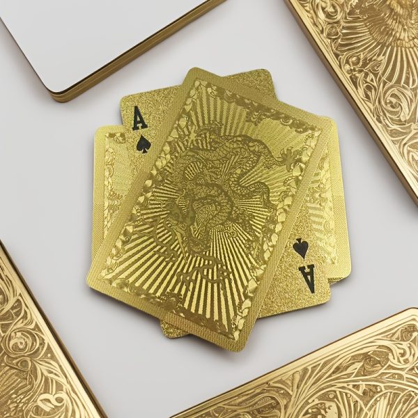 1 Set Matte Golden Dragon PVC Playing Cards - Durable Hardened Deck for Valentine'S Day, Thanksgiving, Christmas, Halloween & New Year Celebrations - Elegant Design with Intricate Patterns, Perfect for Parties & Gatherings, Festive Game Night, Sophisticated Style, Highquality Print, Best for Christmas, Perfect for Thanksgiving - Image 2