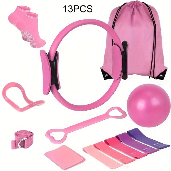This 13pcs Strength Training Set Made of PP Material Is Suitable for Home Workouts, Featuring a 9.8-Inch Pilates Ball, a 12-Inch Yoga Ring, And Resistance Bands, Designed for Women - Image 5