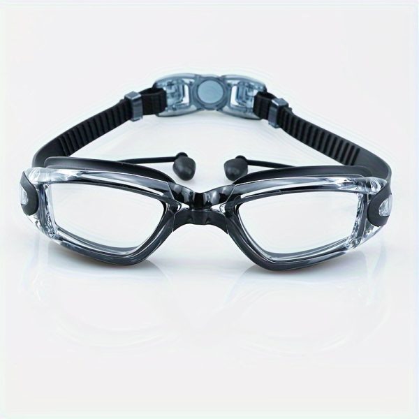 1pc Anti-Fog Swimming Goggles with Quick-Adjust Strap & Earplugs - Waterproof Clear Vision Ergonomic Design, Comfort Fit for Men & Women, Training & Play (Transparent/Black), Swim Goggles - Image 7