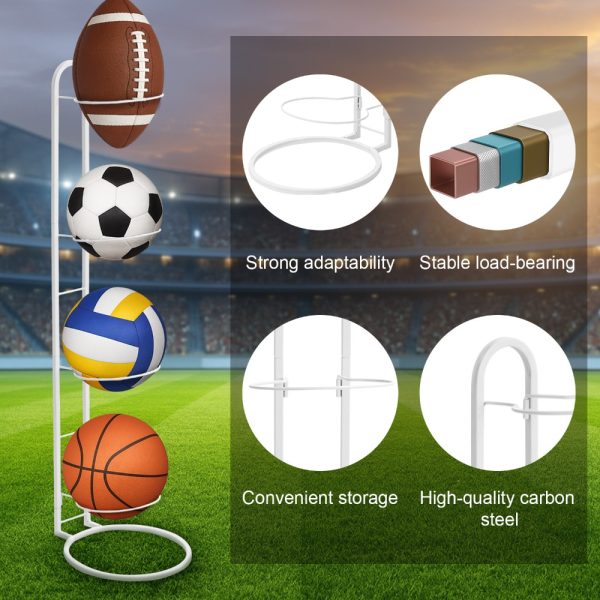 Ball Storage Rack 3/4 Tier Metal Ball Stand Ball Lockers Vertical Ball Rack Holder Room Outdoor Sports Equipment Organiser Football Stand for Basketball Football Volleyball etc (Black/White) - Image 42