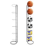Ball Storage Rack 3/4 Tier Metal Ball Stand Ball Lockers Vertical Ball Rack Holder Room Outdoor Sports Equipment Organiser Football Stand for Basketball Football Volleyball etc (Black/White) - Image 44