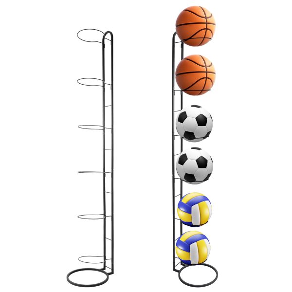 Ball Storage Rack 3/4 Tier Metal Ball Stand Ball Lockers Vertical Ball Rack Holder Room Outdoor Sports Equipment Organiser Football Stand for Basketball Football Volleyball etc (Black/White) - Image 44