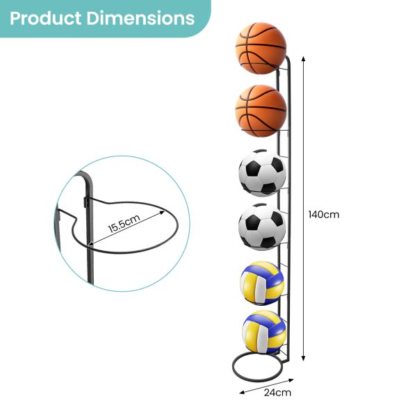 Ball Storage Rack 3/4 Tier Metal Ball Stand Ball Lockers Vertical Ball Rack Holder Room Outdoor Sports Equipment Organiser Football Stand for Basketball Football Volleyball etc (Black/White) - Image 45