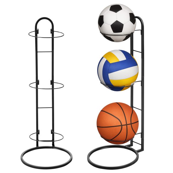 Ball Storage Rack 3/4 Tier Metal Ball Stand Ball Lockers Vertical Ball Rack Holder Room Outdoor Sports Equipment Organiser Football Stand for Basketball Football Volleyball etc (Black/White) - Image 2