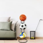 Ball Storage Rack 3/4 Tier Metal Ball Stand Ball Lockers Vertical Ball Rack Holder Room Outdoor Sports Equipment Organiser Football Stand for Basketball Football Volleyball etc (Black/White) - Image 7