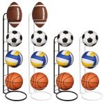 Ball Storage Rack 3/4 Tier Metal Ball Stand Ball Lockers Vertical Ball Rack Holder Room Outdoor Sports Equipment Organiser Football Stand for Basketball Football Volleyball etc (Black/White) - Image 3