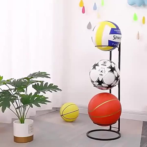 Ball Storage Rack 3/4 Tier Metal Ball Stand Ball Lockers Vertical Ball Rack Holder Room Outdoor Sports Equipment Organiser Football Stand for Basketball Football Volleyball etc (Black/White) - Image 46