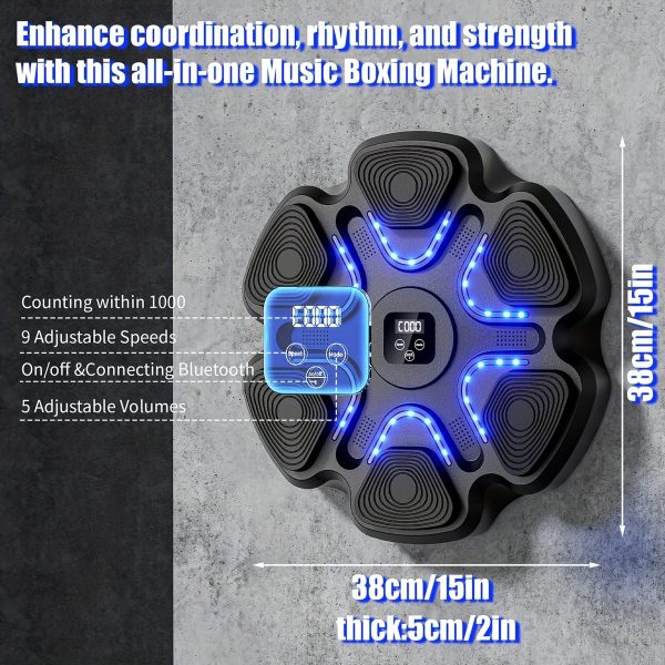 Music Boxing Machine with Boxing Gloves, Boxing Machine Wall Mounted Music, Smart Boxing Equipment, Boxing Music Workout Machine, 9 Modes Speeds - Image 2